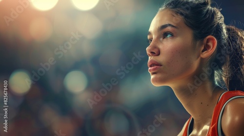 A Confident Female Basketball Player Looked Away, Exuding Determination And Focus, Hd Images