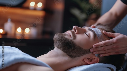 Bearded Man Receiving Relaxing Facial Massage in Spa