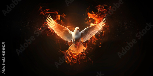 Winged dove in flames