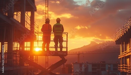 Cinematic shot of a skilled boom lift operator at a construction site, highlighting advanced equipment and professional techniques, optimized for engineering blogs