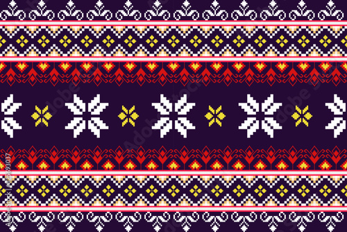 Pixel ethnic pattern oriental traditional. design fabric pattern textile African Indonesian Indian seamless Aztec style abstract vector illustration for print clothing, texture, fabric, wallpaper, dec