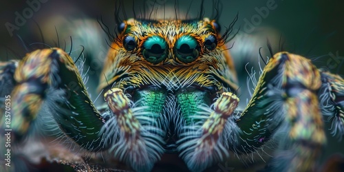 A spider with green and yellow markings on its face generated by AI