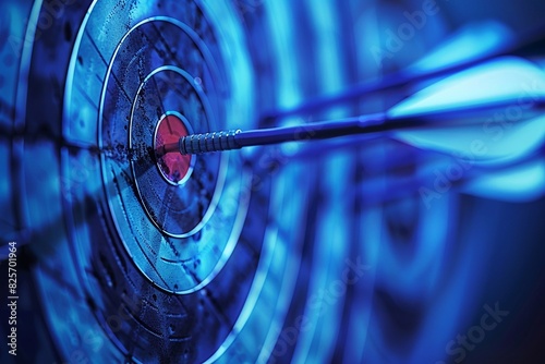 Blue targets with multiple arrows hitting the center of the first target, symbolizing business success and accuracy