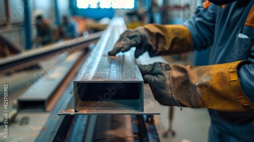 The skilled worker meticulously measures the thickness and width of a metal beam doublechecking for accuracy and safety.