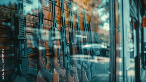 Rifles displayed in a gun store window