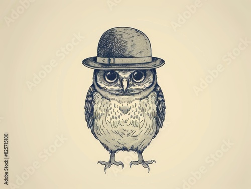 A cute cartoon owl wearing a bowler hat.