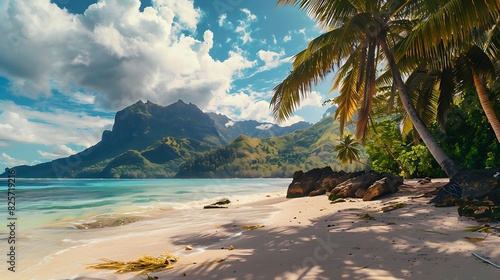 Luxury beach mountain sandy palms