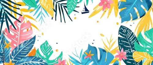 Vibrant Summer Doodle Border Design with Blank Space for Customized Message