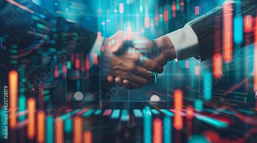 Business handshake on finance prosperity and money technology asset background Economy and financial growth by investment in valuable stock market to gain wealth profit form currency : Generative AI