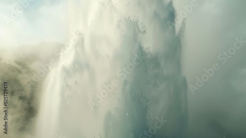 A close up of a geysers spout blasting water and steam into the sky