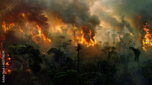 Raging Wildfire Engulfing Lush Forest in Apocalyptic Blaze