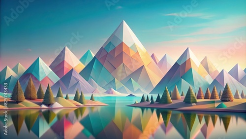 Abstract minimalist landscape background with geometric shapes and soft pastel colors