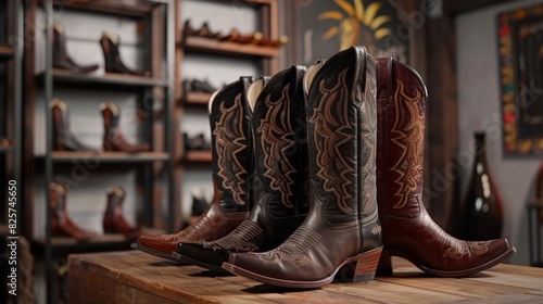 A looping video showcasing different customizable options for cowboy boot designs such as leather color stitching pattern and heel height.