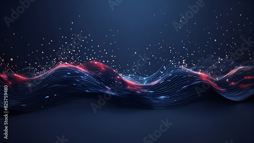 Navy blue color abstract futuristic particles wave background design