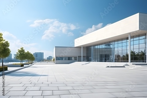 Modern Architectural Exterior of Sleek Public Hall Entrance in Urban Outdoor Setting
