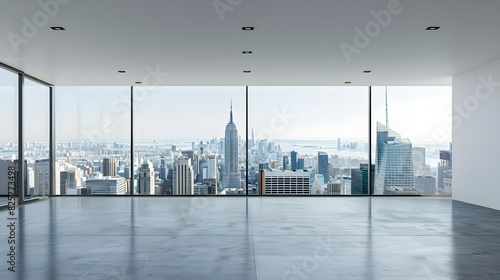 empty floor with modern cityscape in new york 