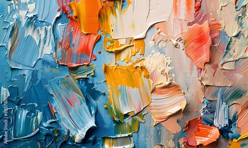 close-up image of a painting, featuring loose and gestural brushwork , with oil brushstroke, pallet knife paint on canvas