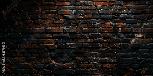 A straight-on shot of a dark brick wall with rich, deep colors and a slightly rough texture. The lighting is low and even, creating a moody and sophisticated background. 