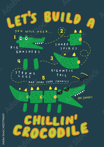 Cool Crocodiles illustration creative puzzle animal swamp tropic chillin summer puzzle graphic vector artwork