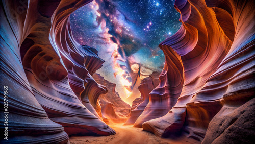 Wander through a canyon carved from the fabric of dreams, its shimmering walls and winding passages leading to the heart of the cosmos