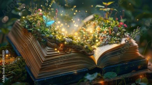 Open Magic Book with Fairy Scene Inside