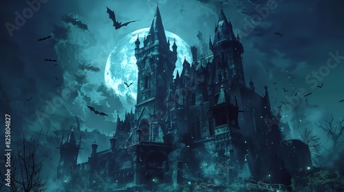 Eerie Gothic Castle under a Full Moon