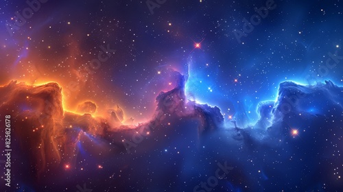  A space scene image features stars, with a blue-orange star at its center, and another blue-orange star distinctly visible amidst them