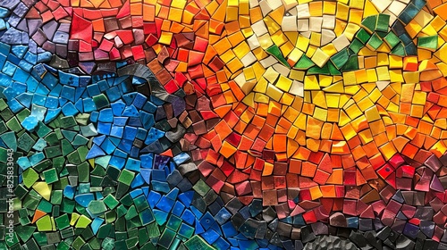 A vibrant mosaic formed from individual colored tiles