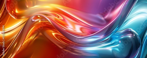 Shiny glossy curved lines, abstract colorful background, 3D rendering, vibrant rainbow stripes
