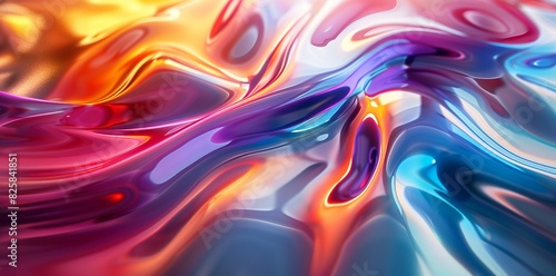 3d render of colorful abstract background with flowing curved lines in rainbow colors on white, liquid metal effect, reflections and refractions, glossy finish, blurred motion