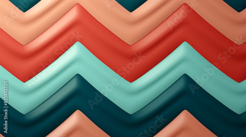 Chevron fabric pattern background with zigzag stripes in alternating shades of teal and coral, offering a trendy and modern look for various design applications.