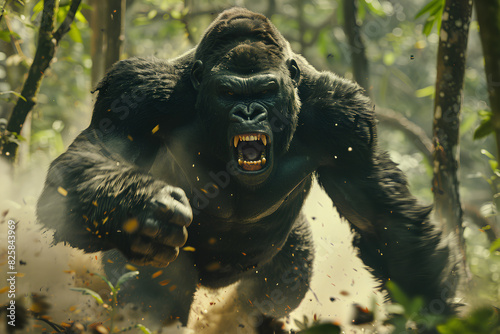 Gorilla King Kong is rampaging in the jungle