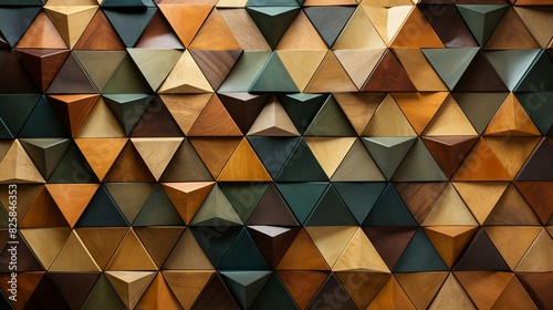 Geometric fabric pattern with a mix of triangles and squares in earthy tones of brown, beige, and green, offering a natural and grounded look for various designs.