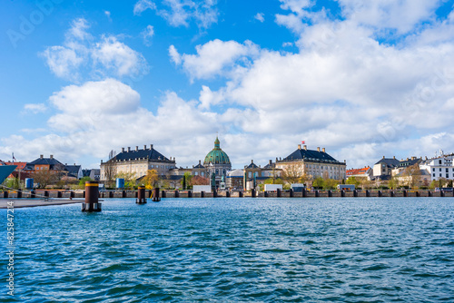View of Copenhagen water front with famous landmarks. Denmark