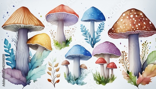 champignon, nature, aliment, champignon, watercolor mushrooms in forrest colors,champignon, nature, forêt, automnal, champignon, aliment, illustration, v