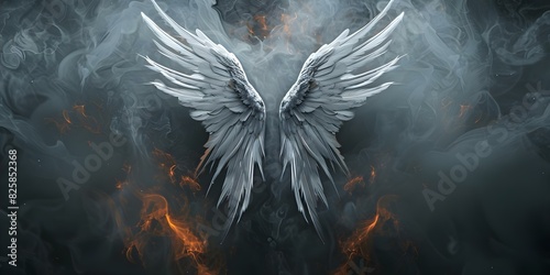 A pair of ethereal angel wings gently floating in darkness. Concept Fantasy, Angelic, Ethereal, Wings, Darkness