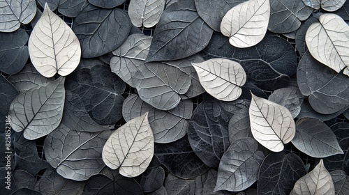 Monochrome leaf tiles with contrasting branch accents.