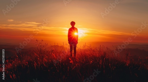A silhouette of a person standing on a hill with the sun setting behind them representing resilience and the courage to be visible
