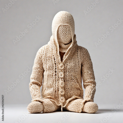 Faceless Character in White Knitted Outfit - Crochet Amigurumi Art