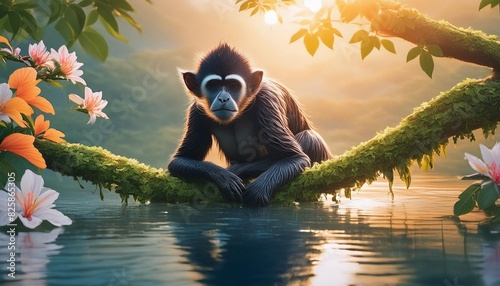 A gibbon by the water