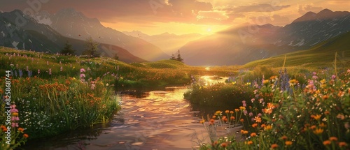 Sunset alpine valley picture