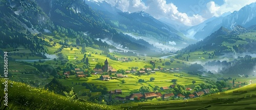 Serene landscape green valleys