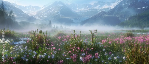Morning scene alpine valley picture