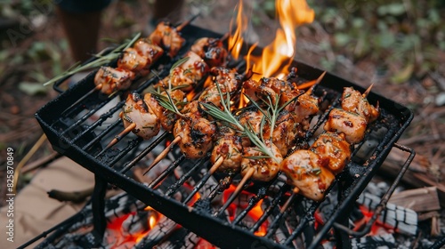 Close-up chicken kebabs image