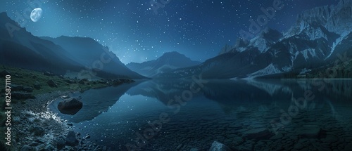 Moonlit night mountain lake img