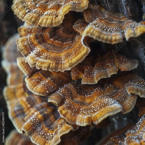 A macro shot of fungi, showcasing intricate patterns and vivid natural textures, captured in stunning detail.
