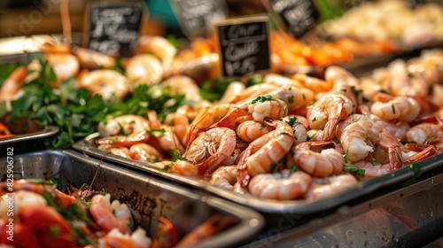 Shrimp available for purchase at the seafood market