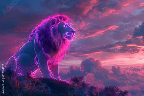 a scary lion neon vector 3d rendering