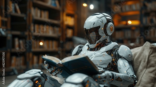 Humanoid robot reading a book and solving mathematical data analysis in the future concept of mathematical artificial intelligence