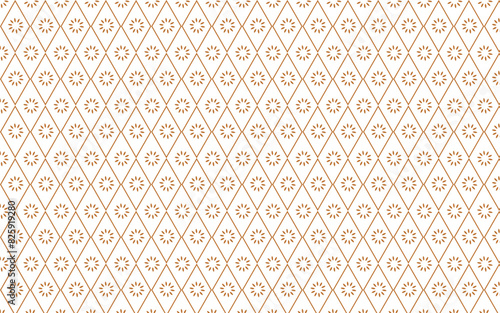 Golden vector geometric seamless pattern. Stylish texture with floral silhouettes diamond shape, grid. Elegant gold and white minimal background. Luxury repeated decorative design